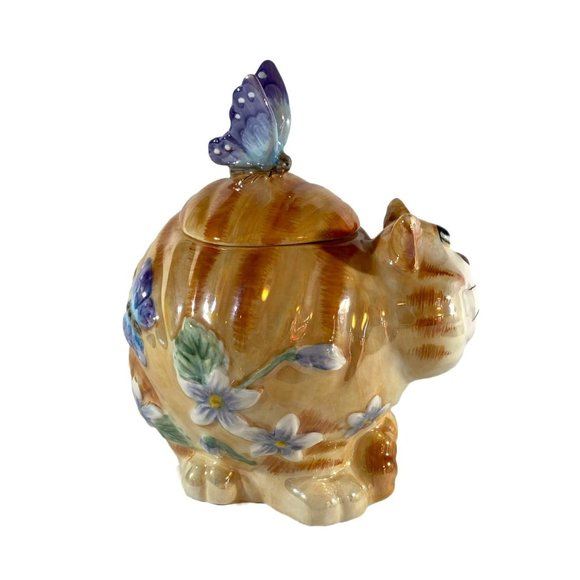 Unique Vintage Accents Vintage Chonky Ginger Cat Jar Wbutterflies